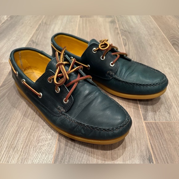 Men's Vibram dark blue leather loafers / boat shoes, size 11 - Picture 2 of 9